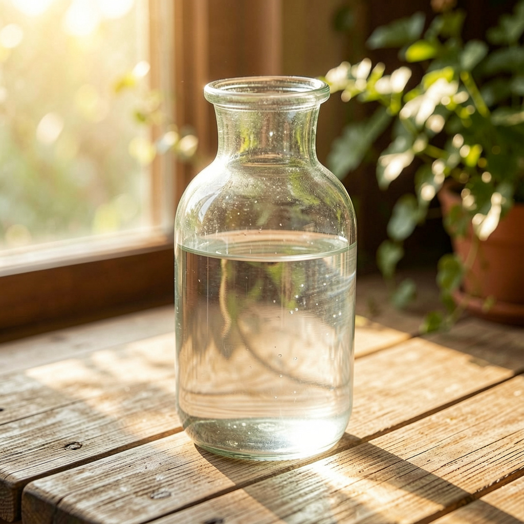 Kirkas vesi lasissa luonnonvalossa